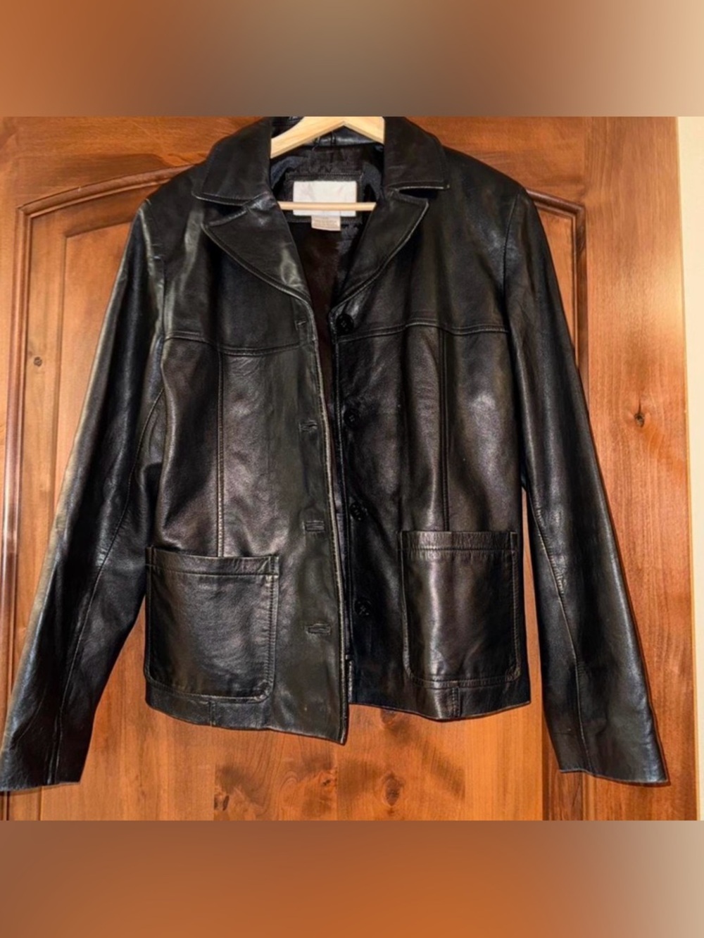 Nine West Black Leather Button-Front Jacket